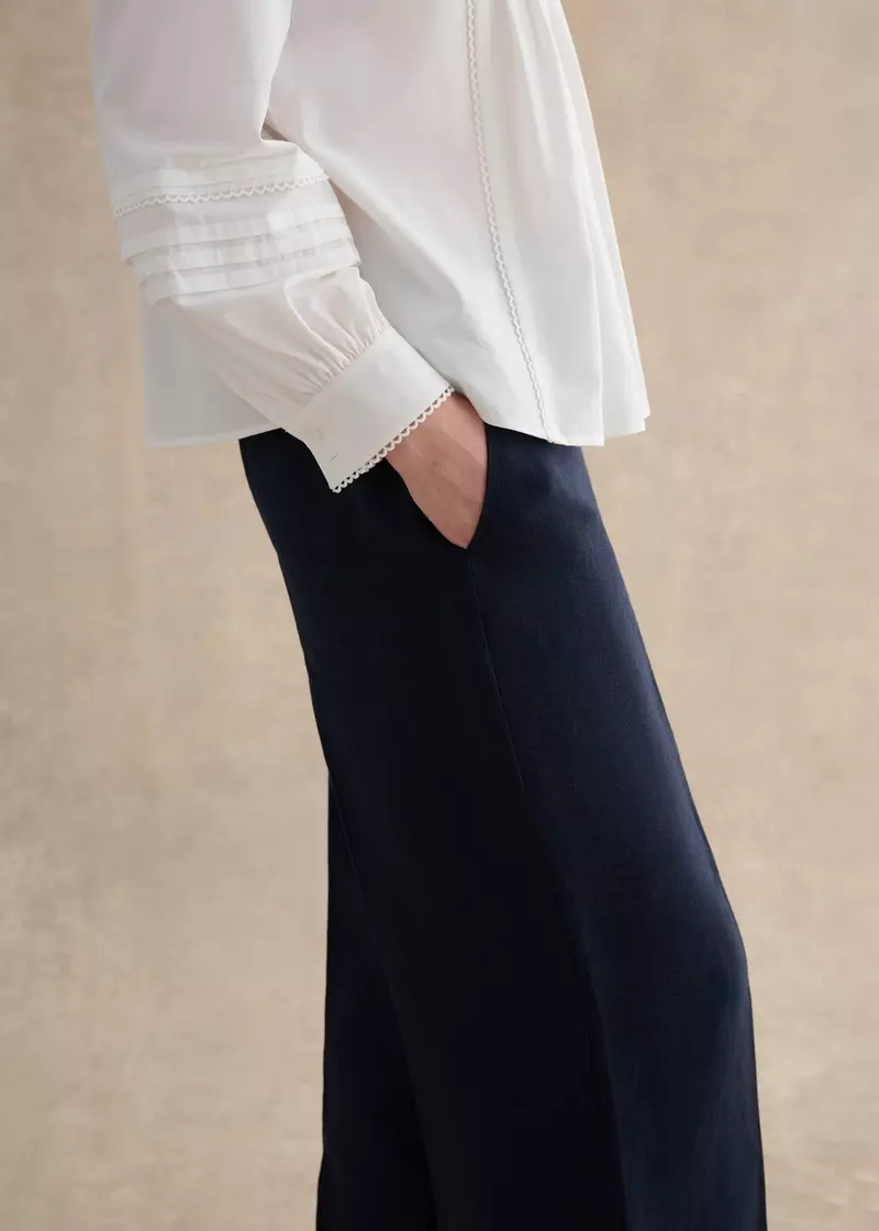 Petite Alessia Linen Wide Leg Trousers, Navy, hi-res