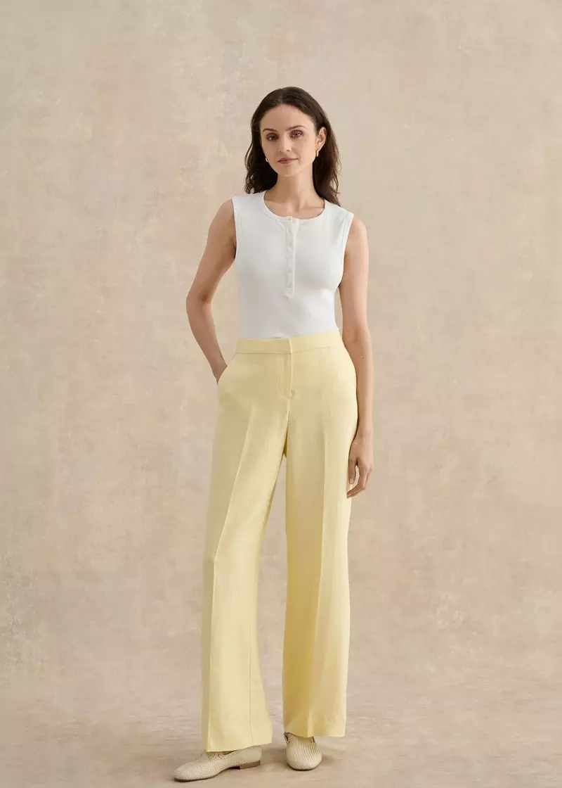 Petite Adalee Linen Wide Leg Trousers, Soft Yellow, hi-res