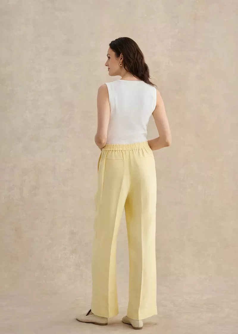 Petite Adalee Linen Wide Leg Trousers, Soft Yellow, hi-res