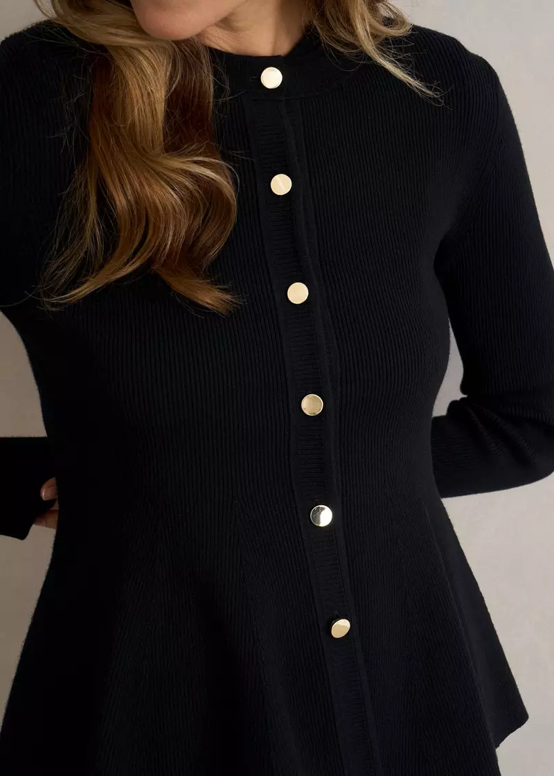 Bridget Peplum Knitted Jacket, Black, hi-res