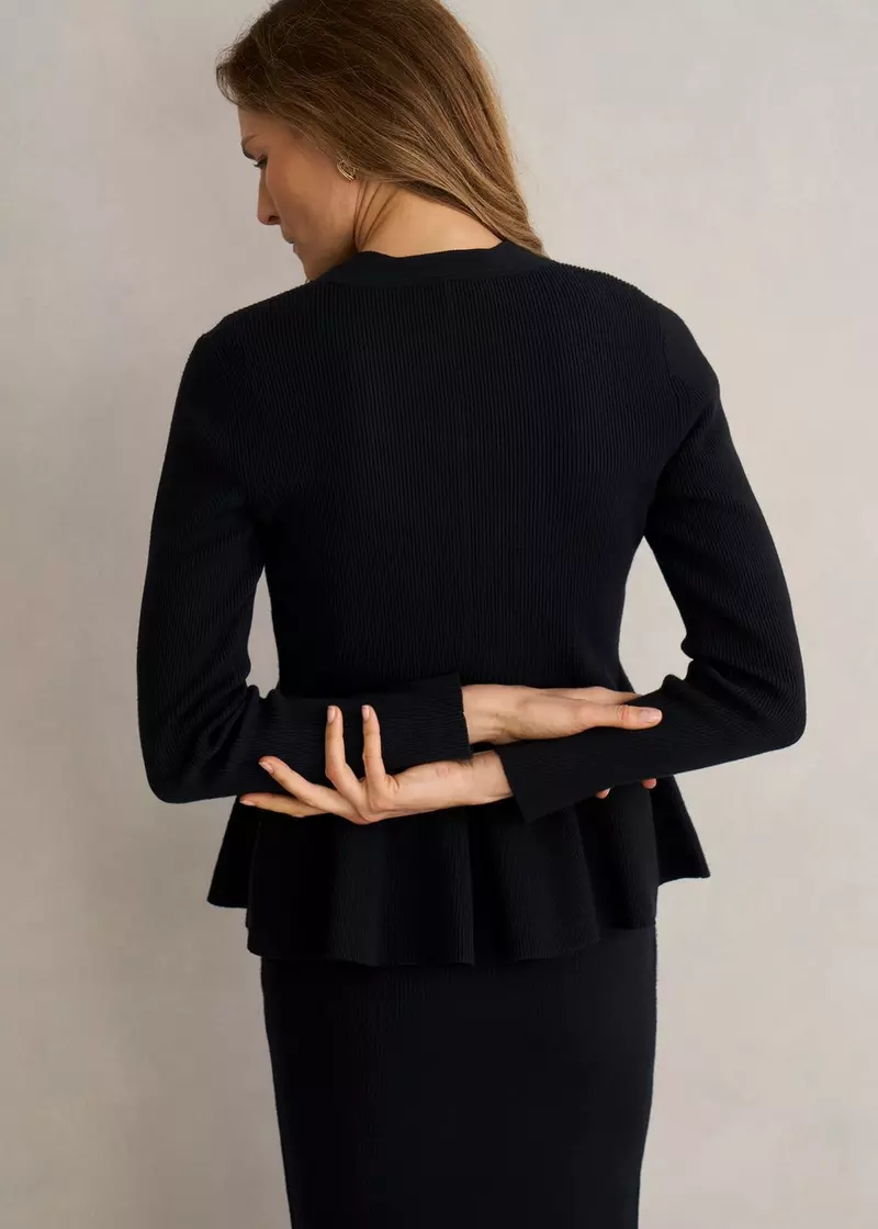 Bridget Peplum Knitted Jacket, Black, hi-res