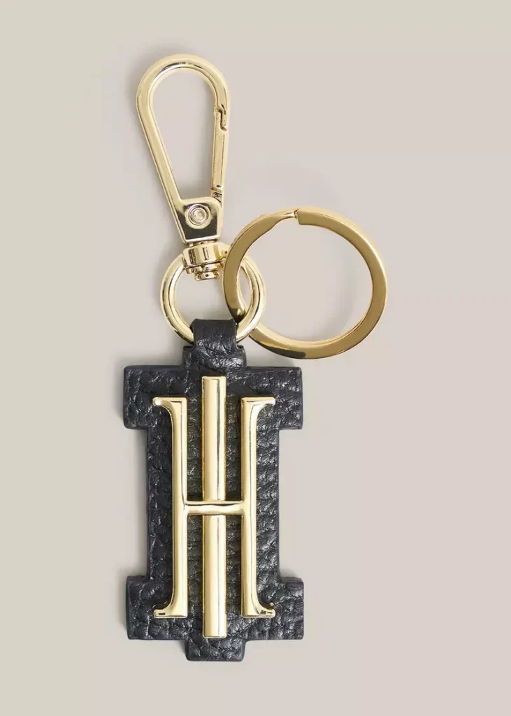 Rhianne Leather Key Ring, Black Gold, hi-res